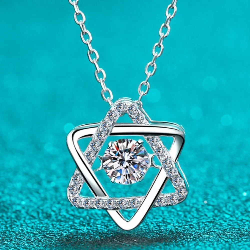 Certified 1/2ct. t.w. Diamond Moissanite Dancing Star Necklace NEW - Picture 1 of 8